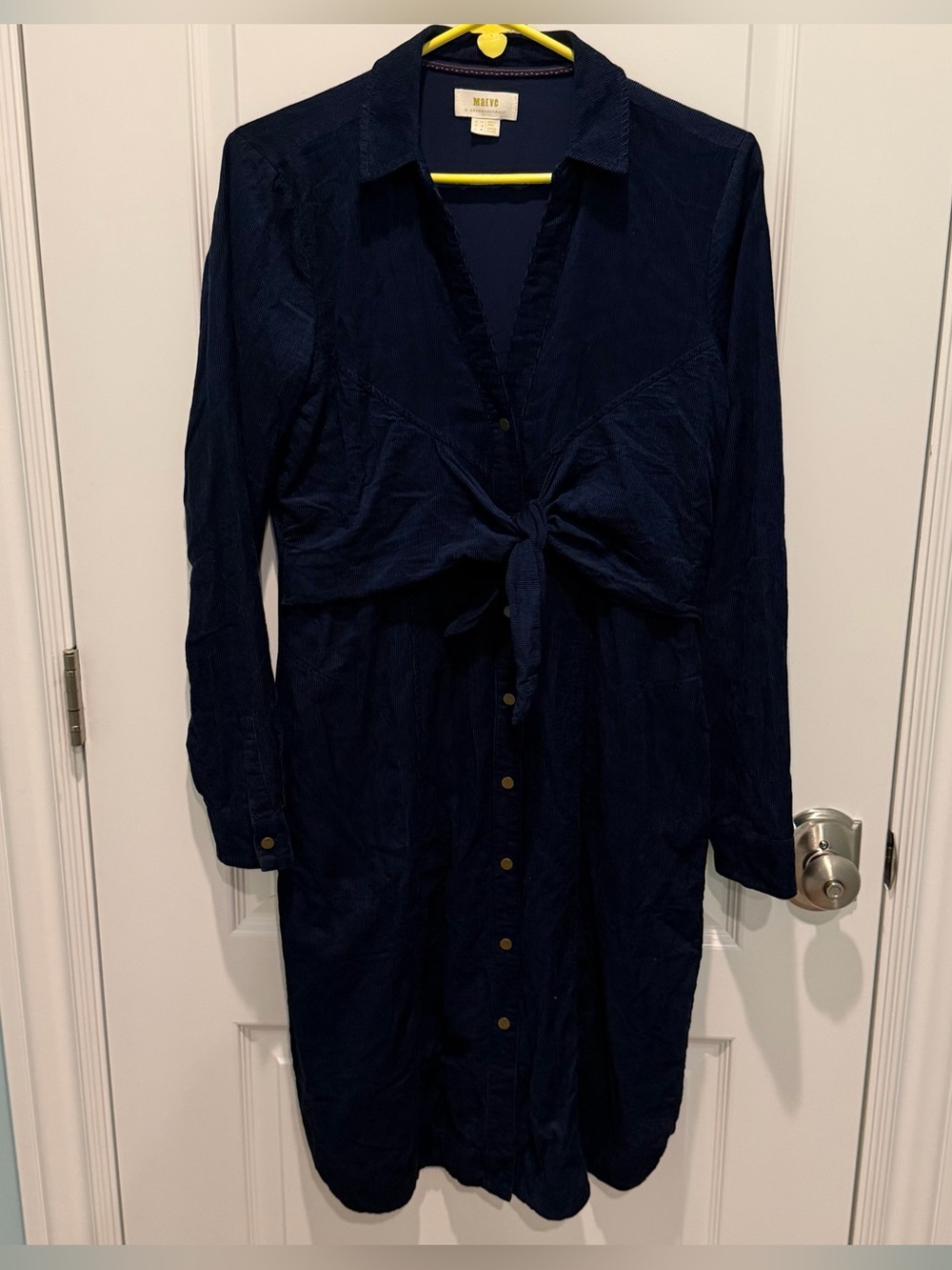 Maeve by Anthropologie Winchester Tie-Front Shirt Dress Lined Navy Size 8